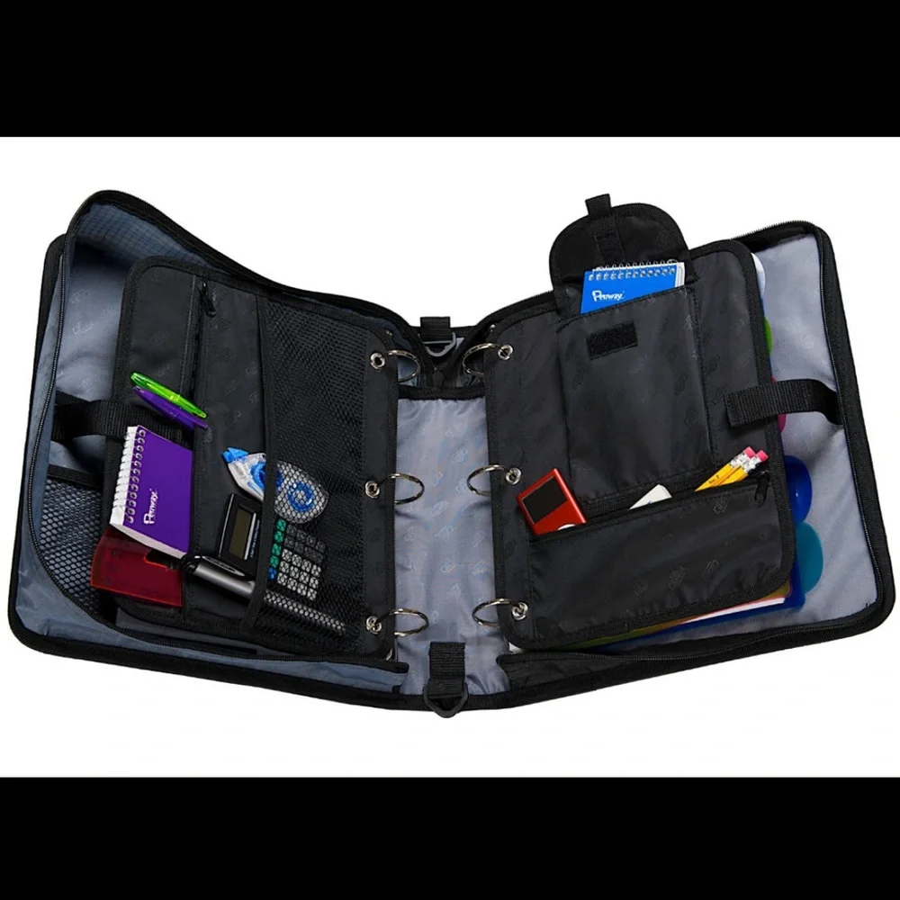 NEW Case-It The Dual Ring Zipper Binder with Shoulder Strap, Black and Gray